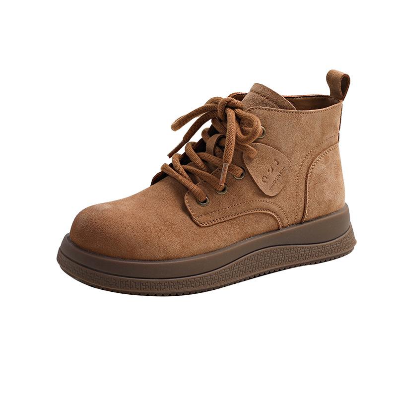 2026 New Autumn Women s Retro British Style Thick Soled Brown Short Boots with Increased Height 35 коричневый