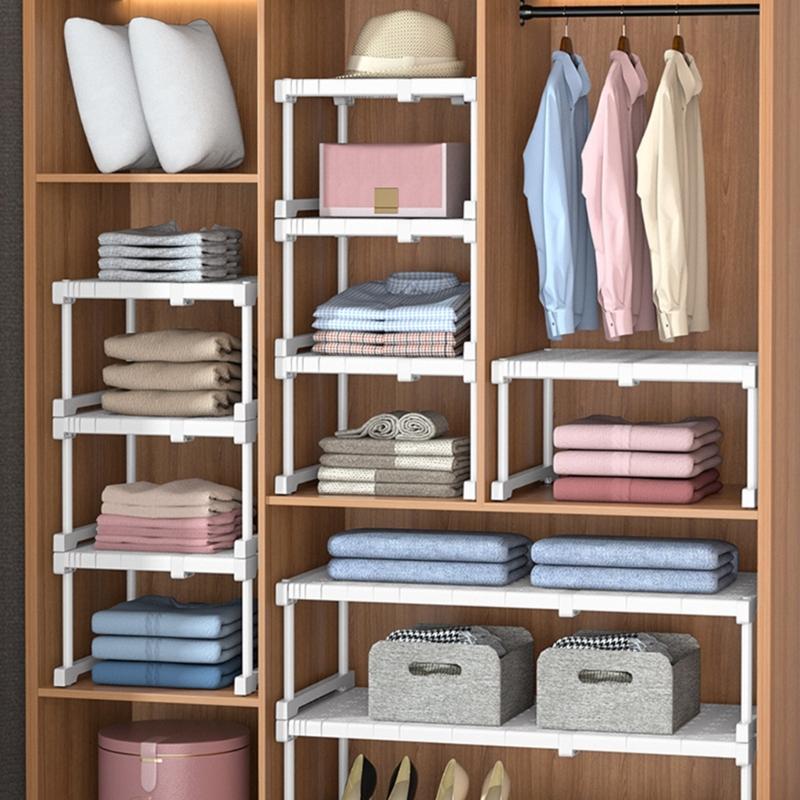 Expandable Wardrobe Organizer Adjustable Storage Shelf for Cabinets and Closets Use Carbon Steel Organization Rack