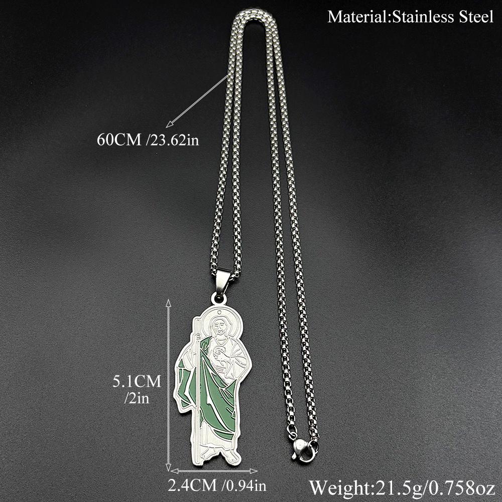 San Judas Tadeo Pendant Necklace for Men Women Stainless Steel Gold Color Saint Jude Thaddeus Enamel Chain Amulet Jewelry Gift