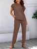 2026 Sommer Damen Zweiteiliges Gestreiftes Jogging-Set: Kurzarm-Oberteil & Lange Hose