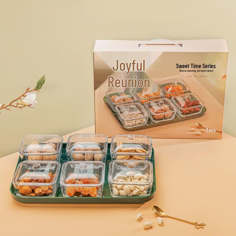 YiLiWu Sweet Time Glass Tray & Square Bowl 7-Piece Set