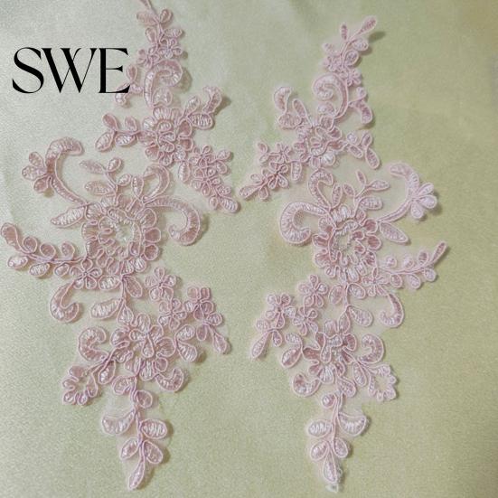 Embroidery Lace Applique 2 Pcs Sewing Flower Fabric Collar Patch Motif Trim for Clothing Wedding Gown Dress Bridal DIY Crafts Daily Wear Tailor Shops