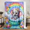 Cute Elephant In Rainbow Garden Print Blanket Soft and Cozy Perfect for the Living Room Bed Sofa or a Nap,gift