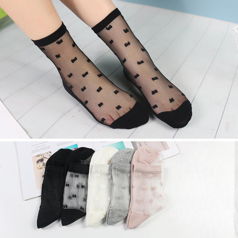 

Ladies Spring and Summer New Fashion Casual Small Bow Glass Silk Socks 1 pair чорний