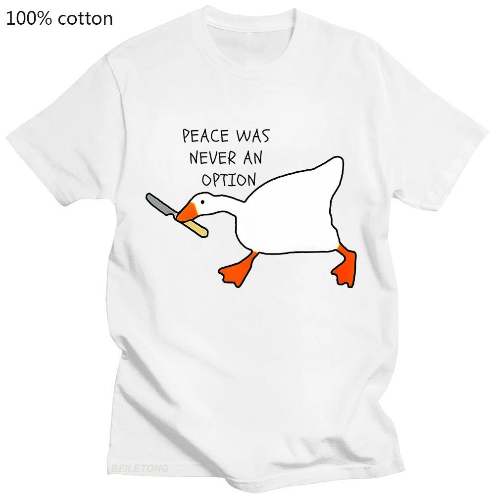 

Untitled Goose Games Peace Was Never An Option T-Shirt Short Sleeve Summer Funny Casual Shirts Graphic Clothing Tees 4XL