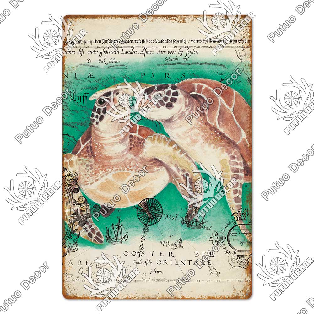 

Putuo Decor Marine Animals Tin Sign Vintage Plaque Metal Wall Retro Posters for Beach Bar House Decorative Art Iron Painting 20x30cm（7.8x11.8inch）