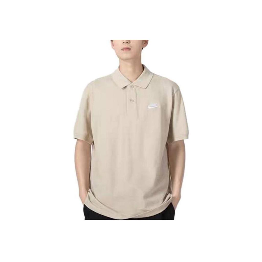 Nike Cotton Logo Print Breathable Short Sleeve Polo Shirt Men tops Beige DV9708-138