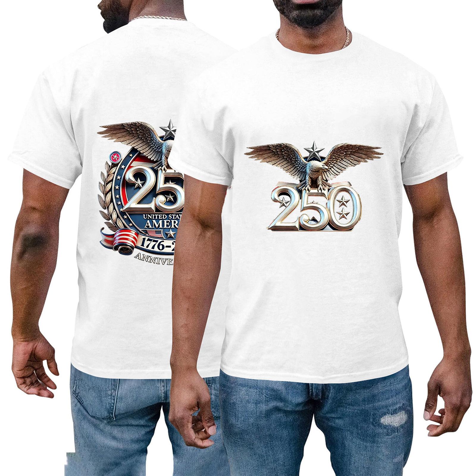 Men s and women s same short-sleeved casual everyday Independence Day printed short-sleeved shirt XL белый