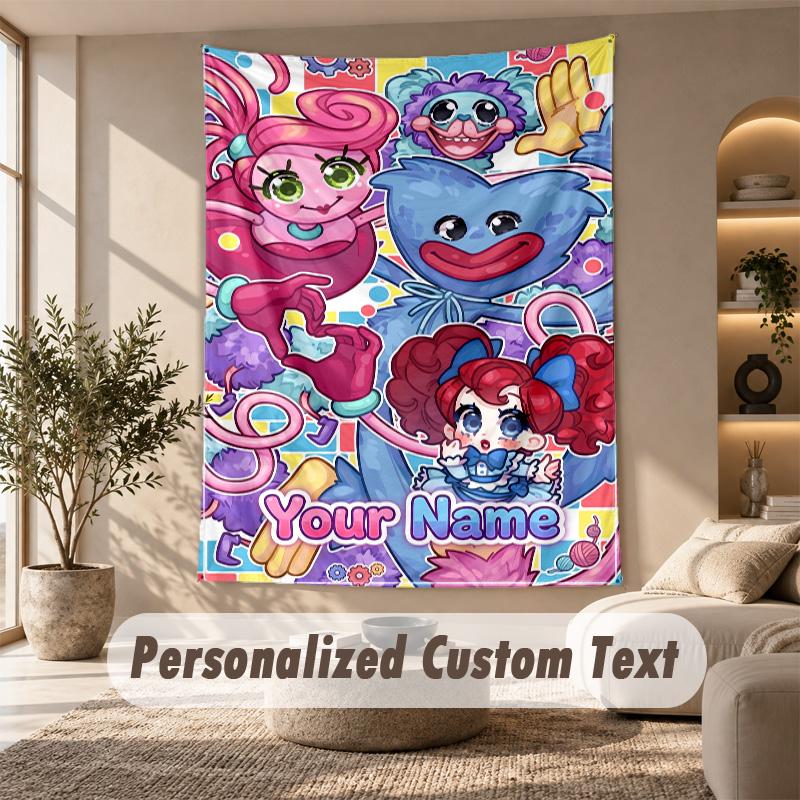 Arazzo Poppy Playtime, Testo Personalizzato su Misura, Arazzo da Appendere a Parete per Soggiorno Decorazione Murale per la Casa