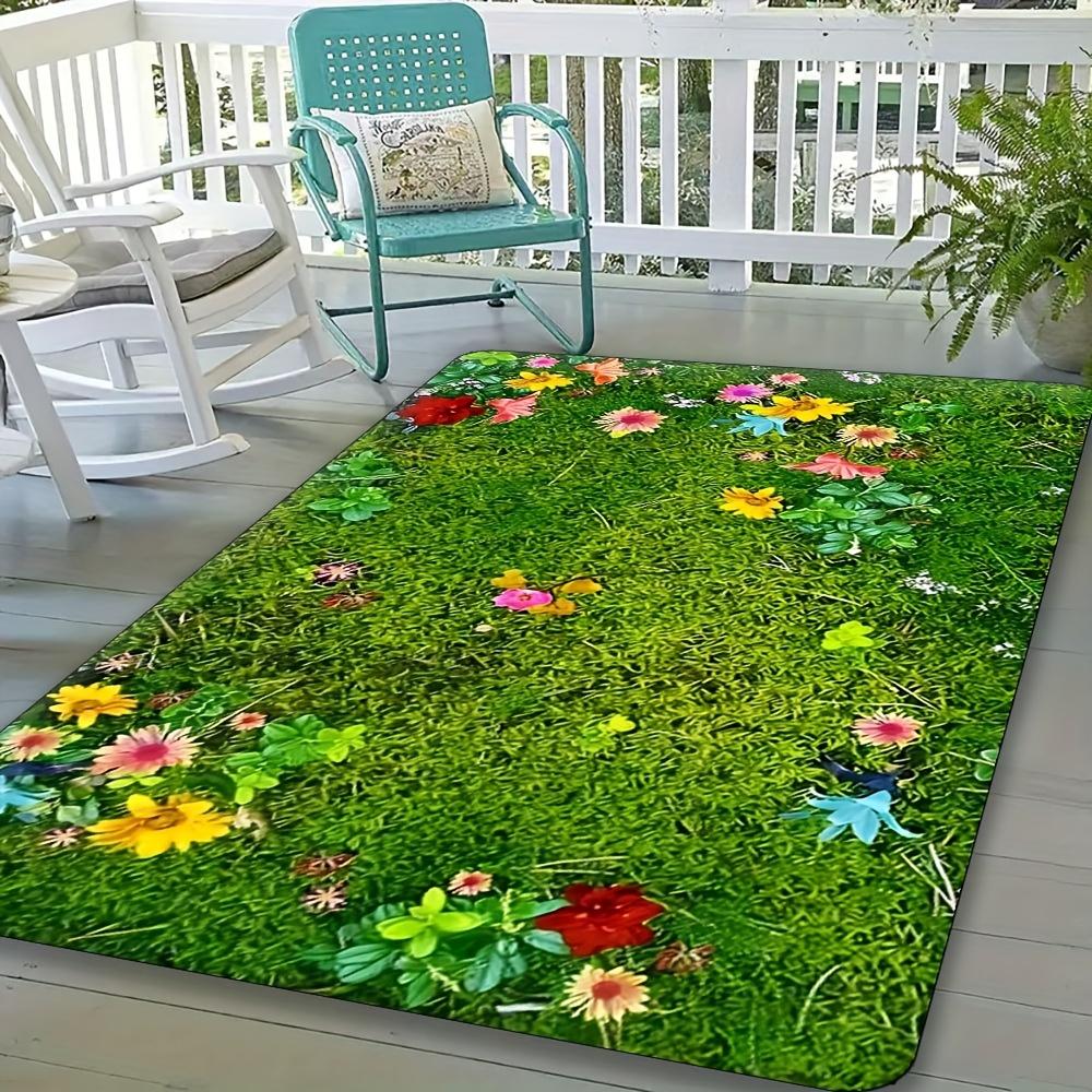 Moss Green Floral Door Mat Multicolor Flowers Soft Non-Slip Washable Kitchen Rug Bedroom Entrance Home Decor Floor Mat 1PC