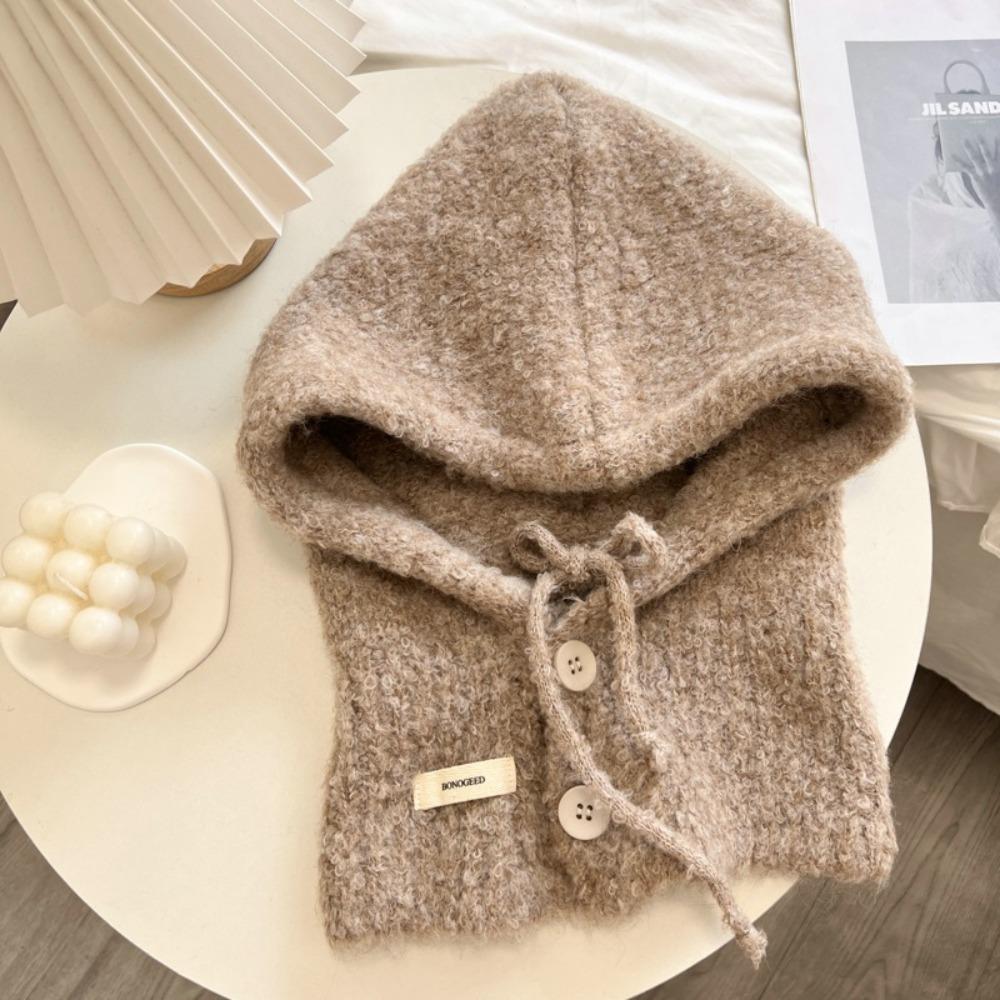 Thicken Knitted Balaclava Drawstring Skull Cap Beanie Korean Style Winter Hat Women Girl