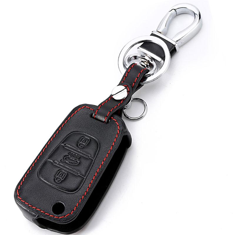 Genuine Genuine Leather Smart Flip Key Fob Cover Remote Case Fit For Kia Rio Sportage Soul Ceed Fit For Hyundai I30 Verna Veloster I35 Winter