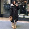 New Women's Knee-length Thickened Cotton Parka with Fur Collar, Korean Style Student Winter Padded Coat