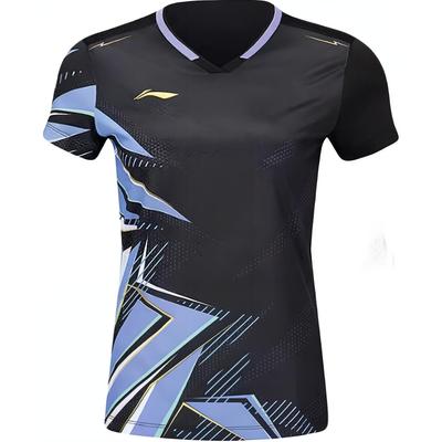 Li Ning Pullover Scollo a V Logo Stampato Manica Corta Maglietta Badminton Donna top Nero AAYU134-1