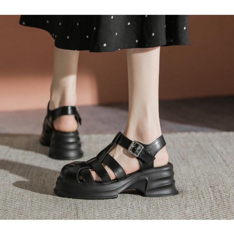 

Босоножки Baotou женские новые женские туфли на толстом каблуке и высоком каблуке, ретро, полые плетеные туфли-клетка из свиной кожи 40 чёрный