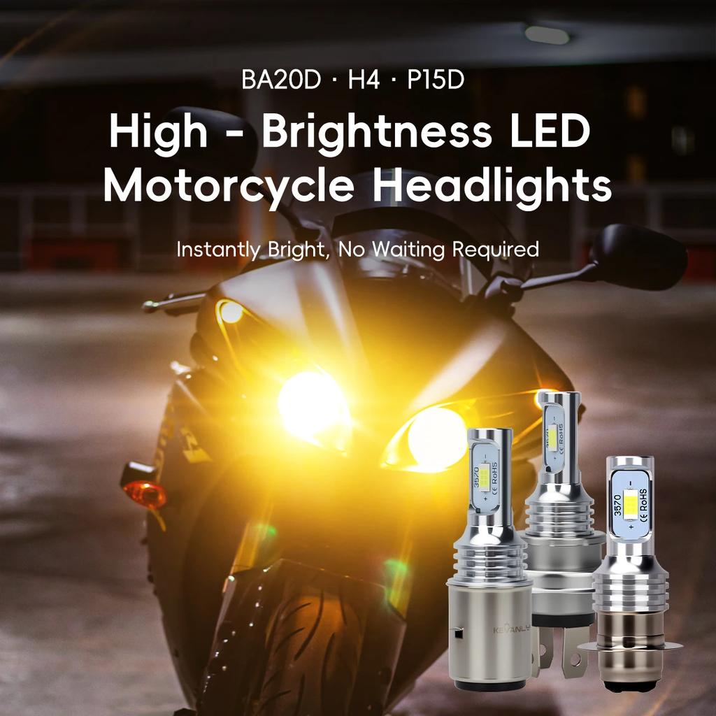 KEVANLY Motorcycle LED Bulbs H4 P15D BA20D Headlight Bulbs 3570 Chip Daytime Fog Light  Super Bright High Low Beam Spotlight 12V