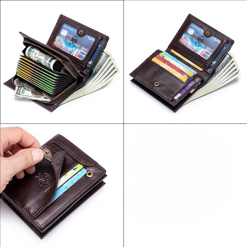 Anti-theft Bag, Genuine Leather Vertical Wallet with Multiple Slots, Men's Short Wallet