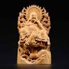 Seven Lucky Gods Figurine Hotei Natural Clifftop Buddha Statue Wood Carving Feng Shui 20cm x Width 11cm x Depth (Height 4cm)