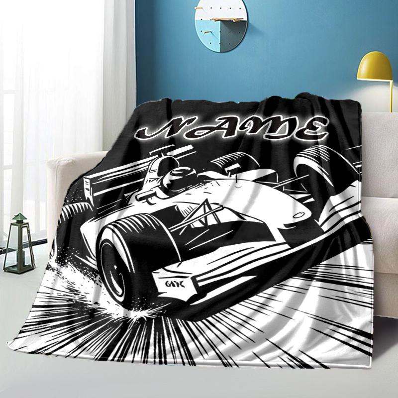 1PC Custom Name Car Graphic Outdooor Flannel Blankets Throw Blanket All-Season Throw Gift Bedspread for Couch, Bed, Camping Holiday Birthday Gift