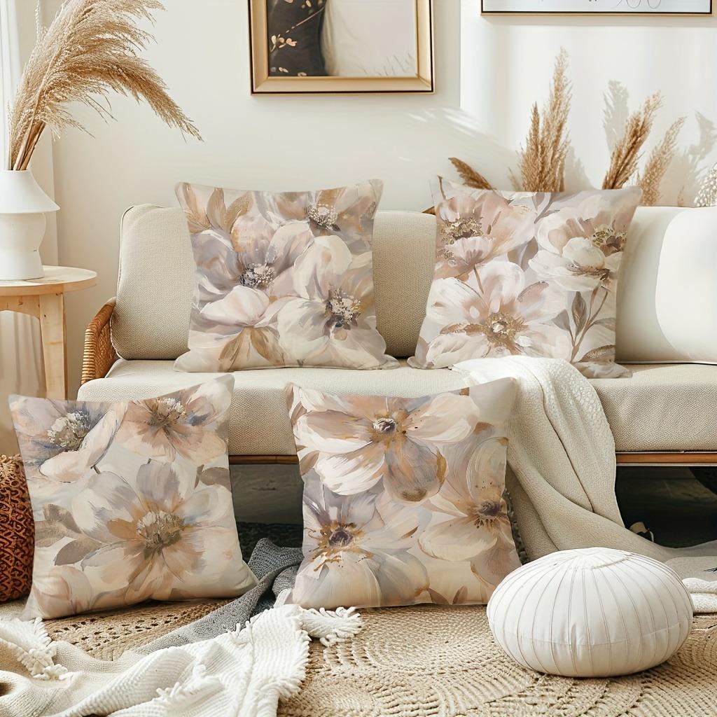Modern fashion oil painting floral pattern printing pillowcase living room sofa cushion cover home bedroom room decoration