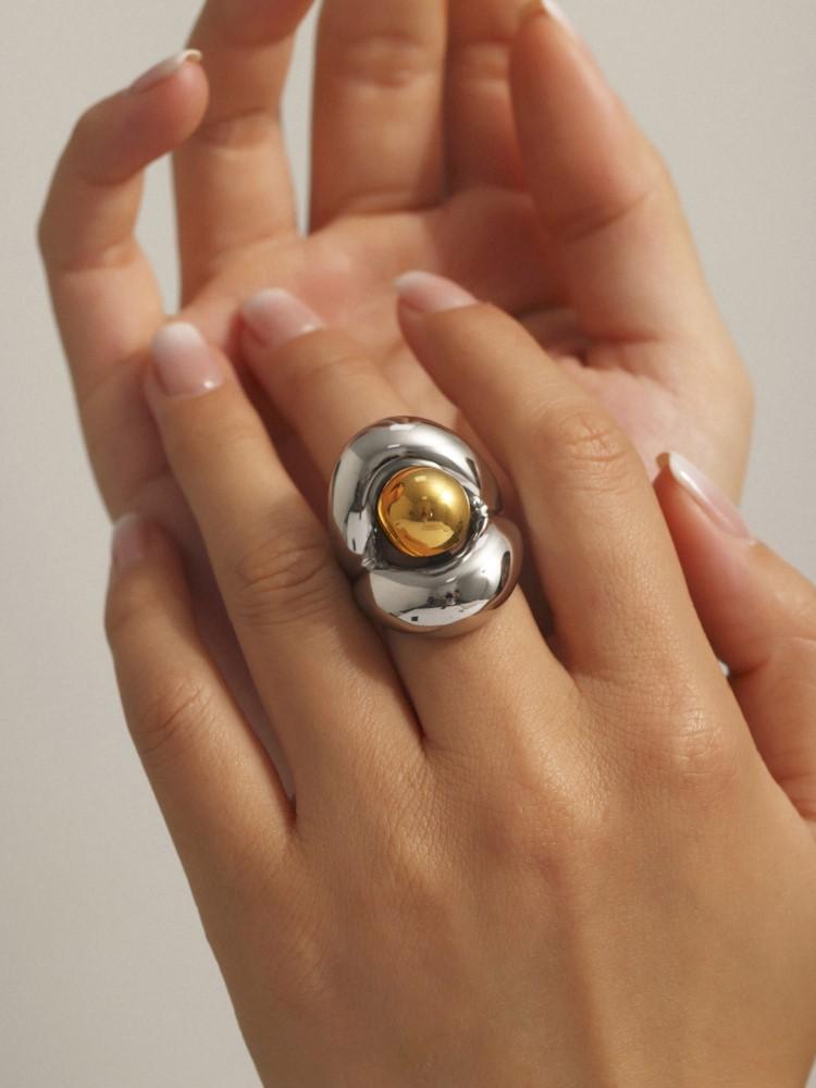 Hyperbole Two-tone Stainless Steel Chunky Rings For Women 18k Gold Plated copper Color Hip Hop Rock Style Women's Large Ring
