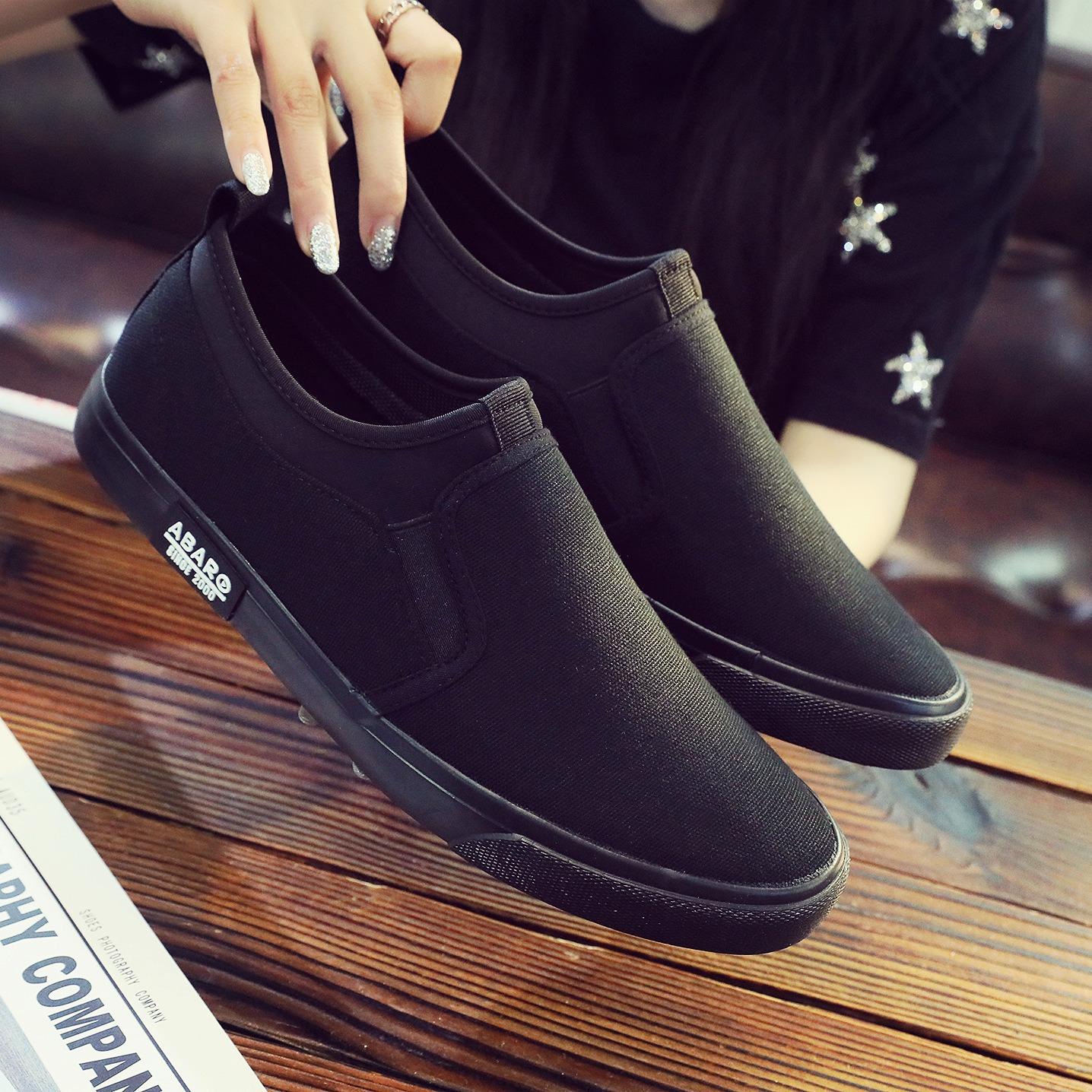 

Новая весенняя повседневная обувь слипоны ленивая обувь мужская стелька с эффектом памяти утолщенная дышащая плоская парусиновая обувь 39 чёрный