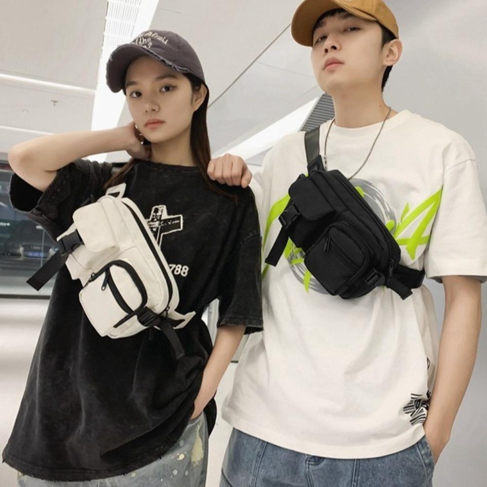 Zipper Men's Chest Bag Pocket Single Shoulder Bag Fashion Nylon Waist Bag  Outdoors