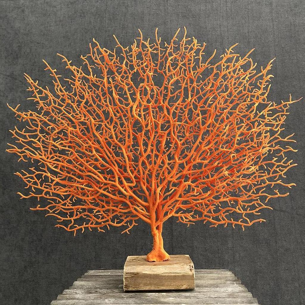 Coral Sculpture Table Top Ornament Decor Tabletop Figurine, Orange