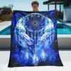 1pc a Blue Blanket Featuring Feather Accents. This Lightweight Flannel Bedding Is Perfect for Sofas, Beds, Travel, Camping, Livi