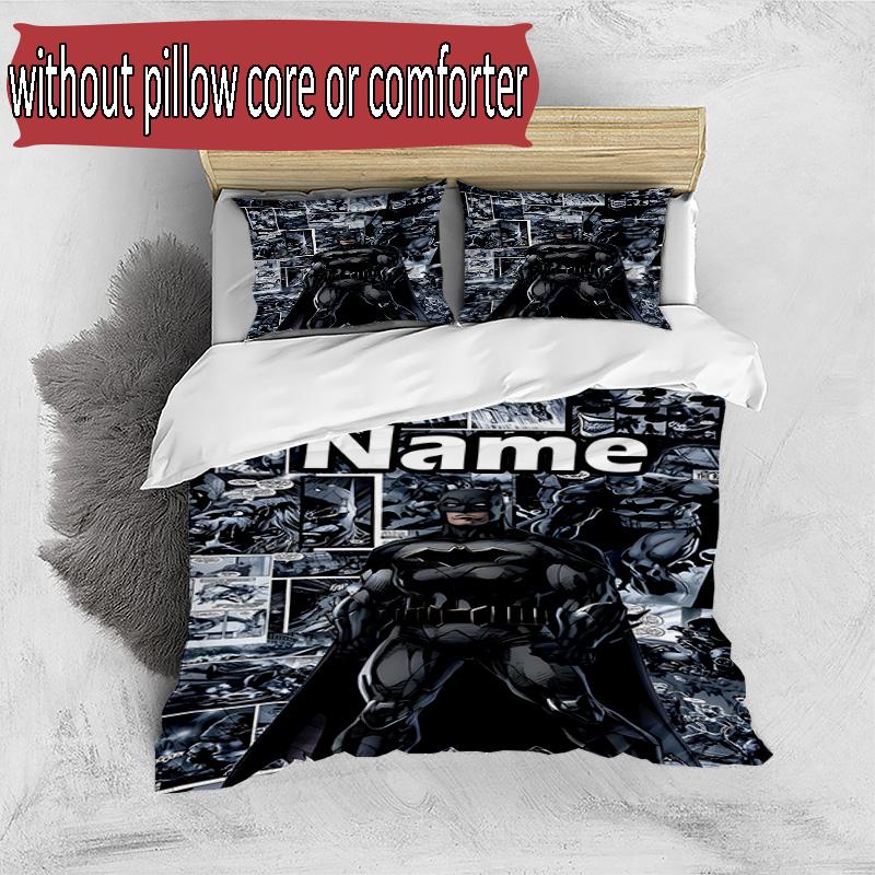 3pcs Duvet Cover Set (1*Duvet Cover + 2*Pillowcase, Without Core), Custom Name Batman Pattern Bedding Set, Home Bedroom Decor Gift