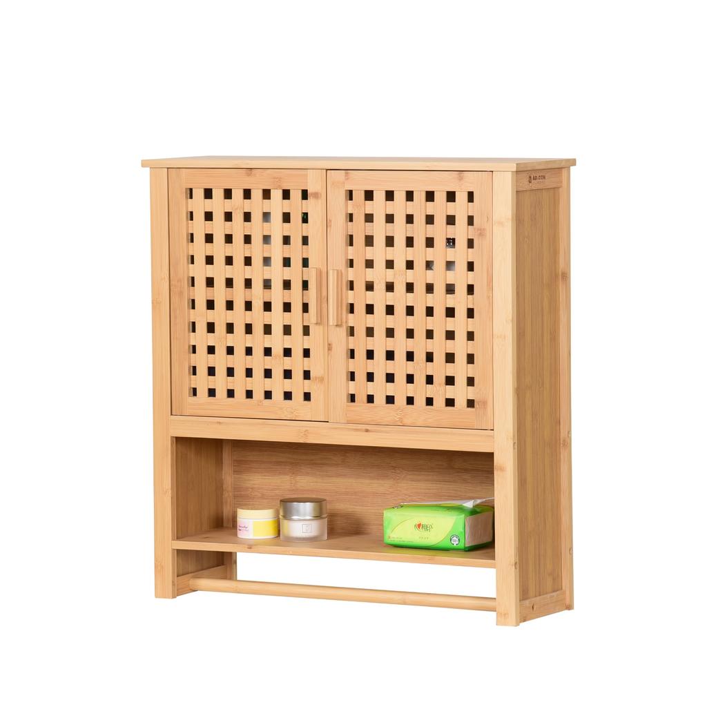 Bamboo Hanging Bathroom Cabinet With Hanger Over The Washbasin 66X62X20Cm