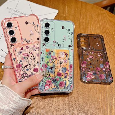 Custodia in Silicone Trasparente Antiurto con Stampa Floreale alla Moda per Samsung S24 FE S23 Ultra S22 A16 A15 A55 A35 A54 A14 con Slot per Scheda Copri Telefono Morbido Trasparente