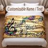 Music Theme Soft Blanket Personalized Custom Name Text Print Warm Blanket Home Sofa Bedroom Decor