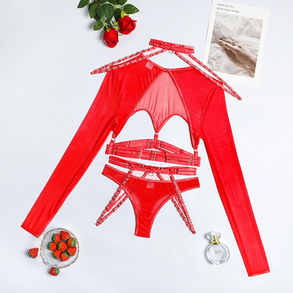 Sexy Cut Out Exotic t-Shirts 4-Piece Garter Belt Seductive Erotic Eco-Friendly Packing