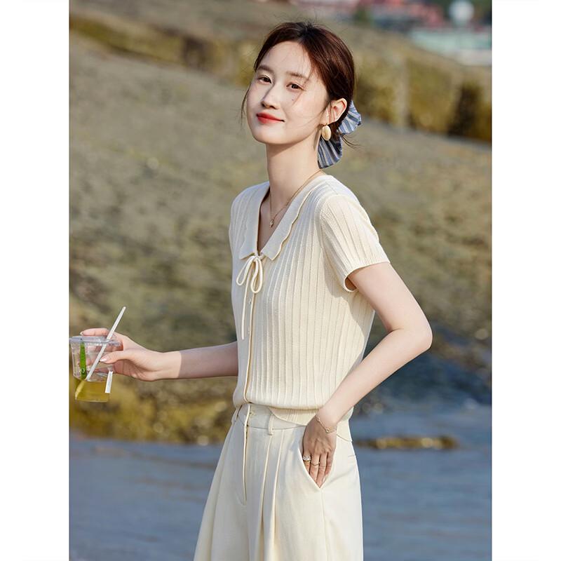 Süße Strickjacke mit Puppenkragen und kurzen Ärmeln