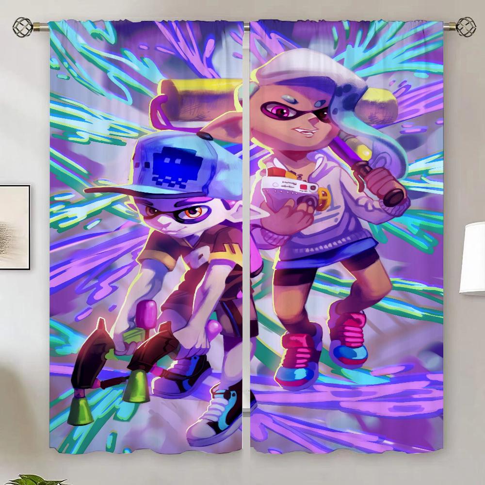 Splatoon Küchenvorhänge für Wohnzimmer 2 Elegante Stücke Verdunkelungsvorhang 100% Günstige Dinge mit Kostenlosem Versand für Heimjalousien