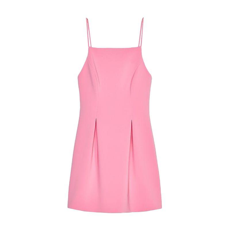 Spring New Women's Clothing Pure Desire Wind Straight Collar Simple Graceful Pleated Short Sleeveless Dress 2361777