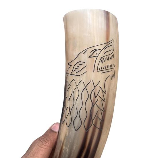 40.64 Cm Hand Engraved Viking War Horn Natural Ox Horn Battle Trumpet Medieval Cosplay Accessory Gift Wedding, Thanksgiving, Christmas