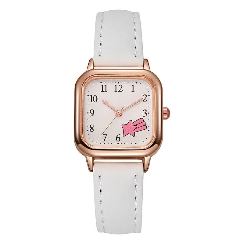 

Cute Cartoon Girl s Watch Casual Simple Digital Small Square Square Watch Quartz Movement Rose Phnom Penh with Pink Stars Gift белый