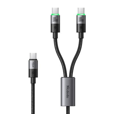 Mcdodo Fast Charging To C C 100W PD Data Charging Cord with LED Aluminum Alloy Durable Nylon Braided Compatible with iPhone and Other 2-in-1 Cable,