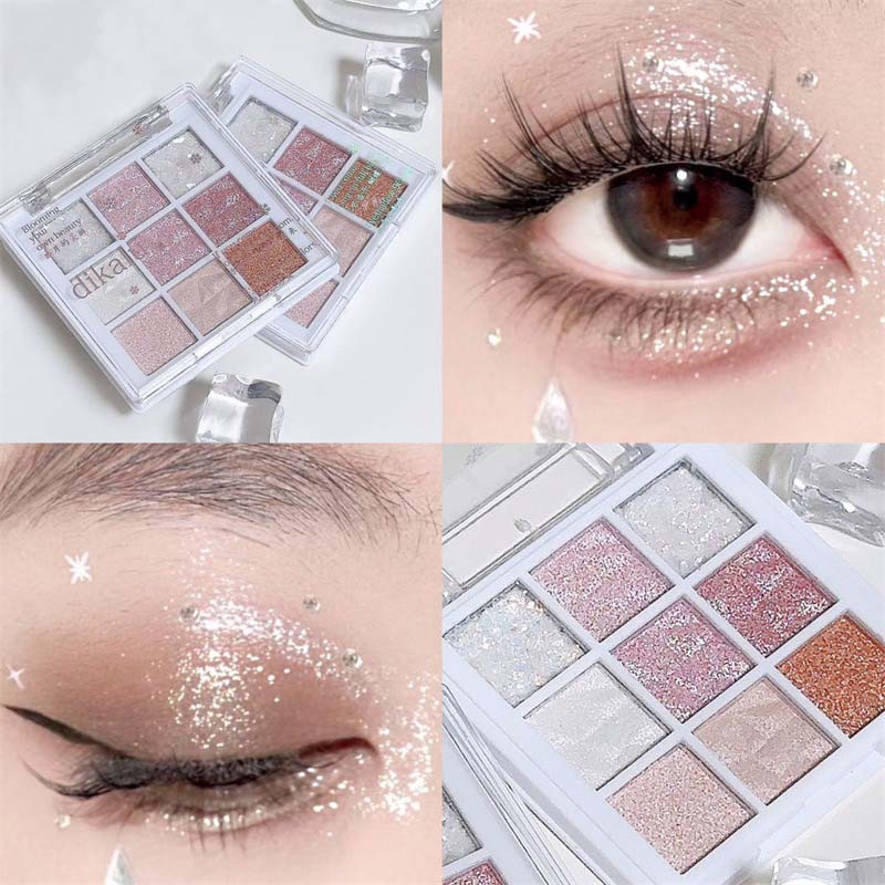 Romantic Pink Flower 9-Colors Glitter Eyeshadow Matte Shimmer Pink Brown Shiny Eye Shadow Girl Makeup Palette Lasting Cosmetic