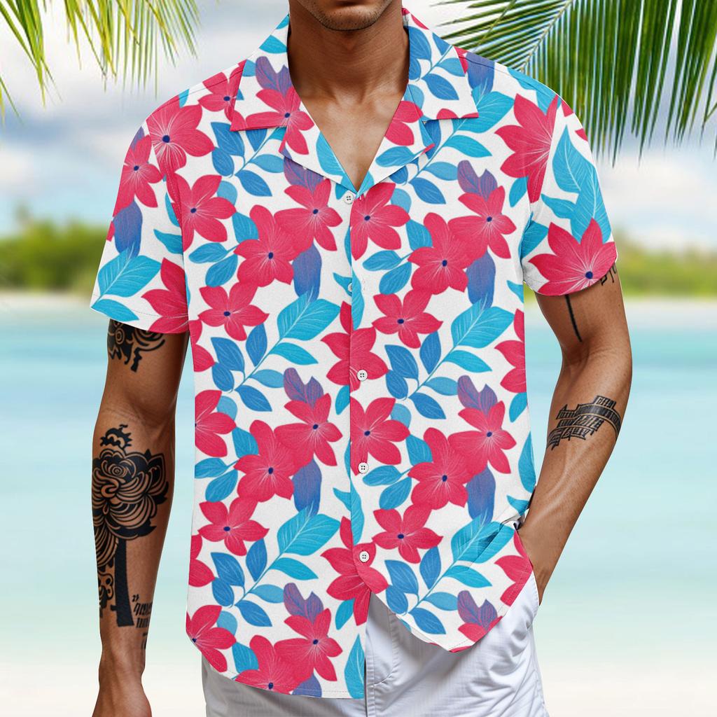 Men's Vintage Button Down Bowling Shirts Short Sleeve Summer Beach Shirt
