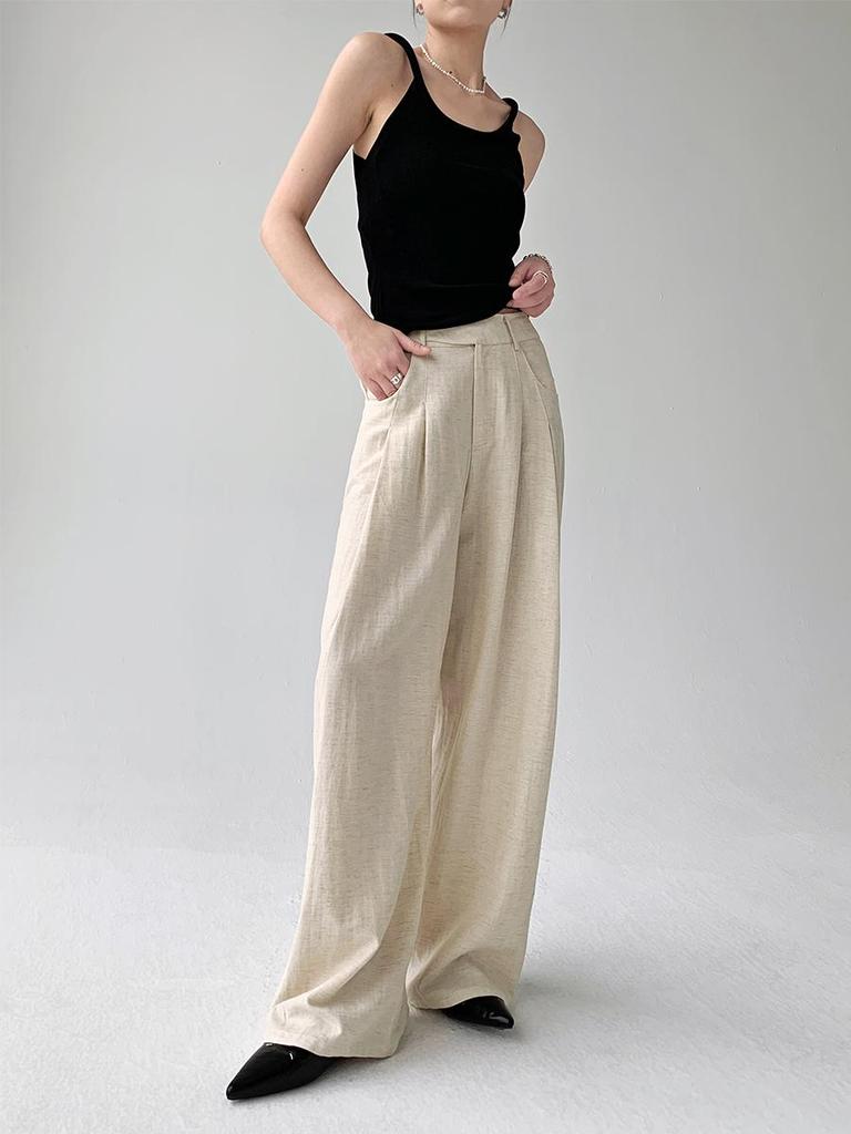 Women's Summer Wide-Leg Cotton Linen Trousers - Loose, Floor-Length, Casual Tencel Pants