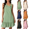 Ärmelloses Falten-Freizeitkleid mit Rüschensaum Knopfdetails Lockere Passform Sommerurlaubskleid für Damen