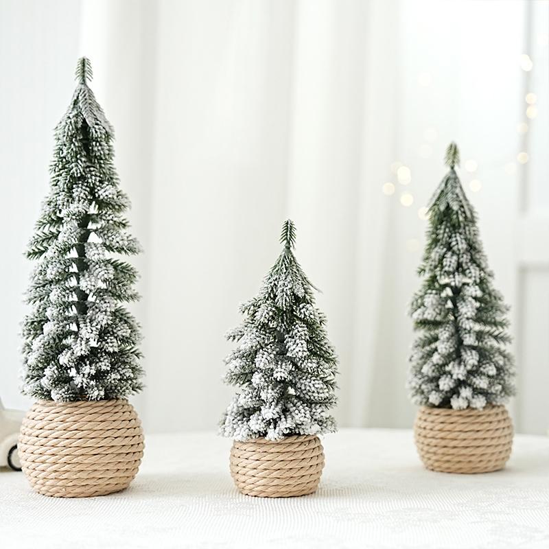 1PC Small Green Christmas Decor Plastic Christmas Tree Window Display Decor Flocked Artificial Christmas Tree