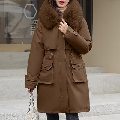 Women's Fashion Casual Solid Color Hooded With Plush Medium-length Long-sleeved Zipper Button Cotton Coat Jacket