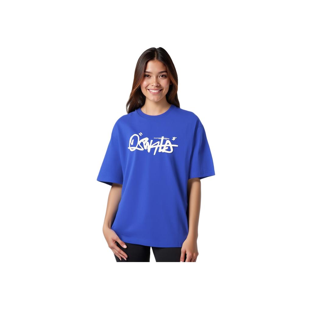 Li-Ning X Disney Oswald Series Cartoon And Letter Print Round Neck Loose Short Sleeve T-Shirt Unisex Tops Bright-Blue AHST313-3