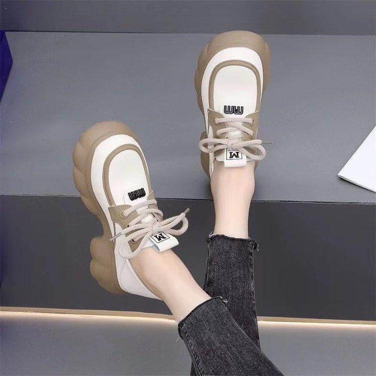 Platform Loafers Small Leather Shoes Women's 2025 New Autumn Fashion Casual Versatile Lace-up British Height-increasing Single Shoes