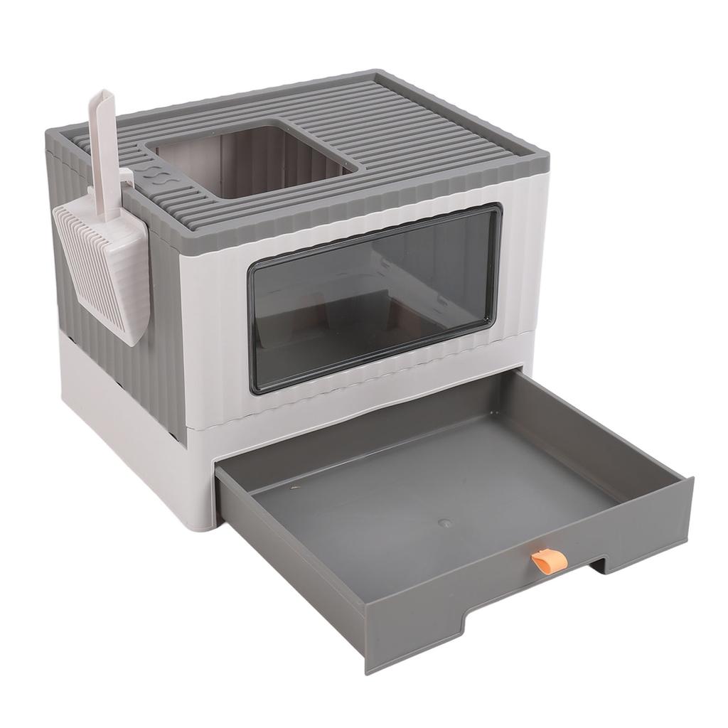 Enclosed Litter Box Foldable Top Entry Drawer Type Prevent Splashing Cat Toilet Box for Adult Cat
