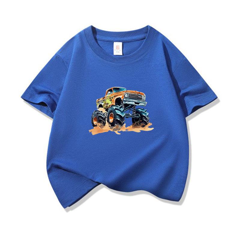 Kids Cotton T Shirt Cute Colorful Offroad SUV Print Crew Neck Short Sleeve Tee Casual Boys Girls Summer Tops